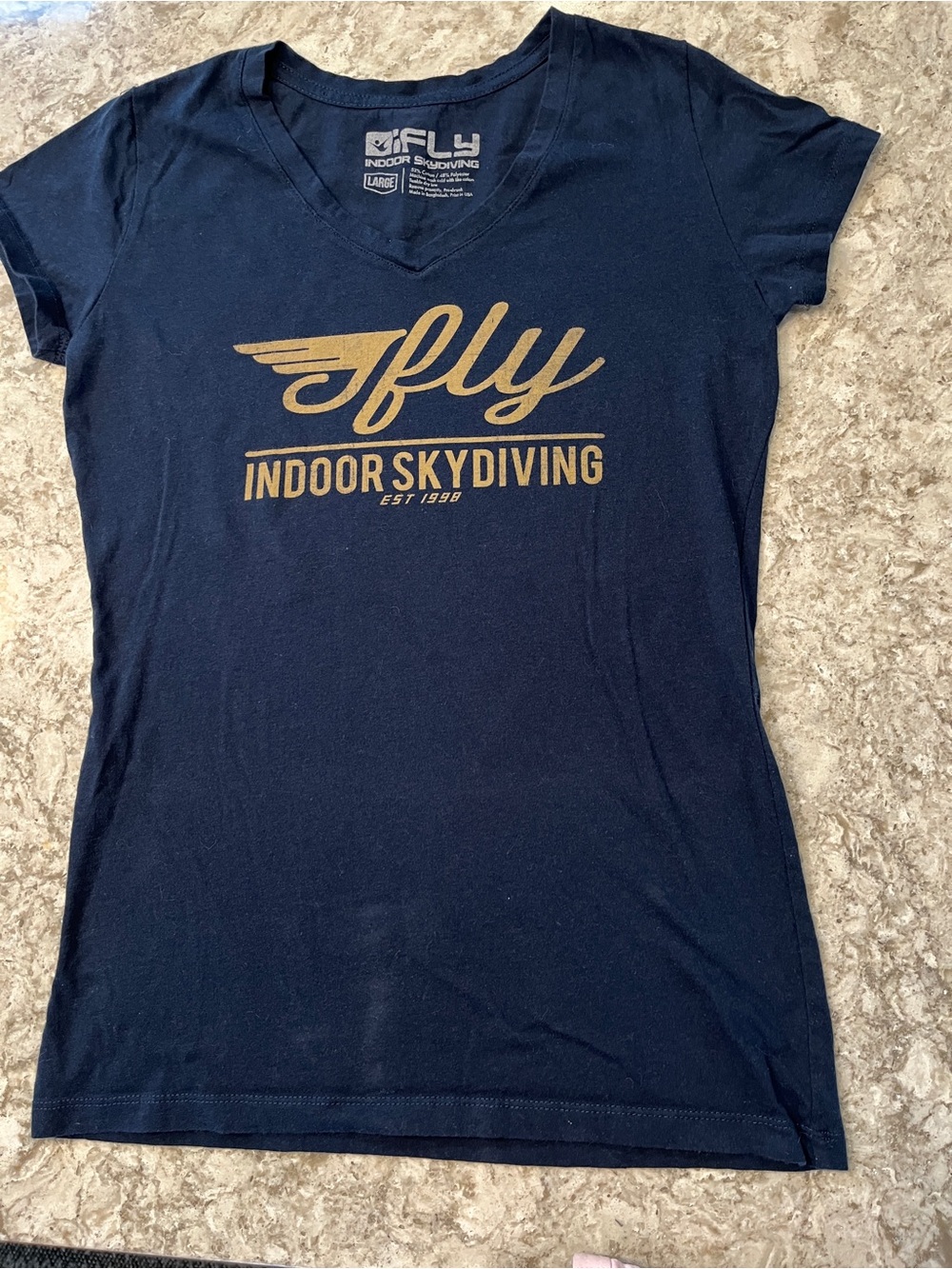 iFLY Indoor Skydiving Women's Navy Blue V-Neck Graphic T-Shirt - Size L